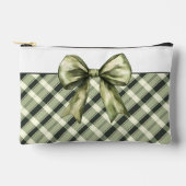 Pochette À Accessoires Aquarelle Olive Green Bow Plaid Moderne Rustique (Recto)