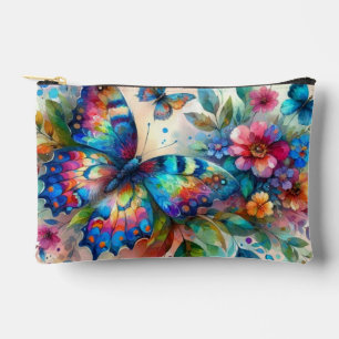 Pochette À Accessoires Aquarelle Papillon Floral Fleur Bleu rose