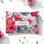 Pochette À Accessoires Aquarelle rose rouge florale Élégante<br><div class="desc">Pochette élégante à fleurs rose rouge avec aquarelle Art,  Utiliser personnaliser cette option modèle pour changer le texte</div>