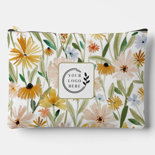 Pochette À Accessoires Aquarelle rustique Fleurs sauvages Ajouter Logo En (Recto)
