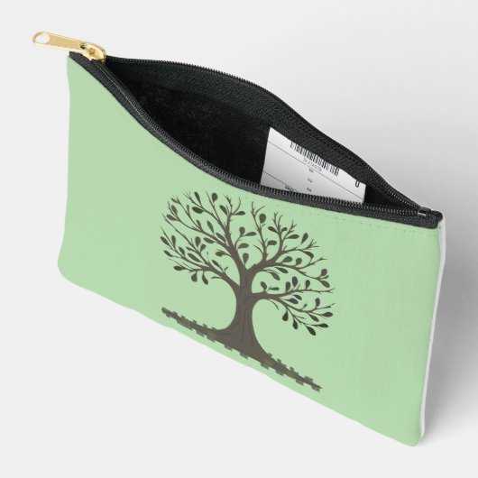 🌳 Pochette à Accessoires Arbre de Vie Vert pâle (Ouvrir)