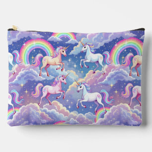Pochette À Accessoires Arc-en-ciel scintillant et licornes sur des nuages