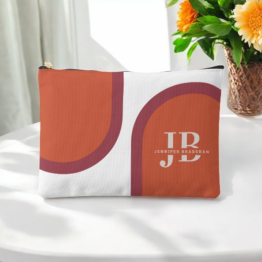 Pochette À Accessoires Arc simple magenta rose corail avec monogramme