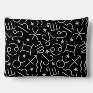 Pochette À Accessoires Argent mat Zodiaque et Étoiles sur Fond Noir