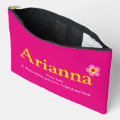 Pochette À Accessoires Arianna filles nom fleur texte rose jaune coque (Ouvrir)