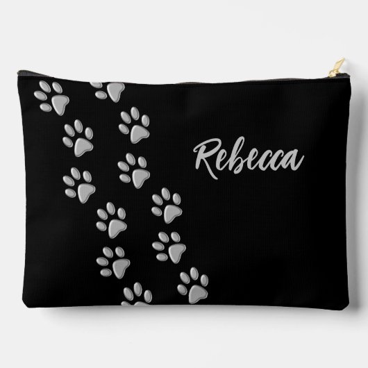 Pochette À Accessoires Arrière - plan noir Silver Dog Paws Motif d'impres (Verso)