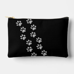 Pochette À Accessoires Arrière - plan noir Silver Dog Paws Motif d'impres