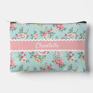 Pochette À Accessoires Art de roses roses pastel personnalisé vert rose