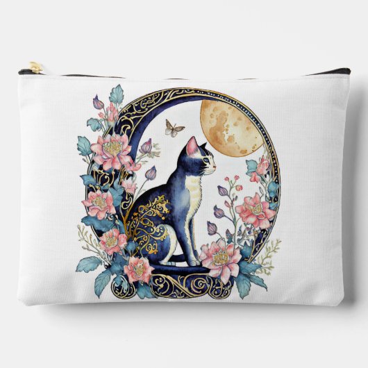 Pochette À Accessoires Art déco Chat et lune (Recto)