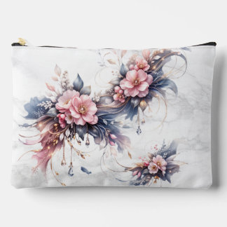 Pochette À Accessoires Art floral de luxe rose tendre avec accents dorés
