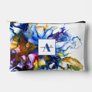 Pochette À Accessoires Art fluide abstrait bleu Agate Nom