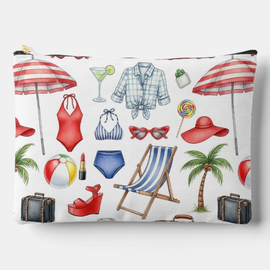 POCHETTE À ACCESSOIRES ARTICLES DE VACANCES D'ÉTÉ ROUGE BLANC BLEU (Recto)