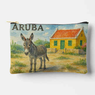 Pochette À Accessoires Aruba Donkey with Yellow Cunucu house watercolor