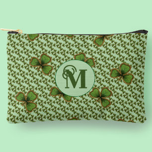 Pochette À Accessoires Assez Vert et Or Trèfle Irlandais Monogramme