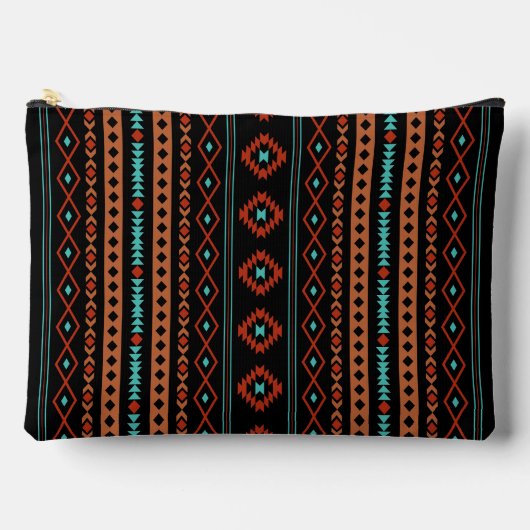Pochette À Accessoires Aztec Rusts Turquoises Noir Motifs Mixtes V Motif (Recto)