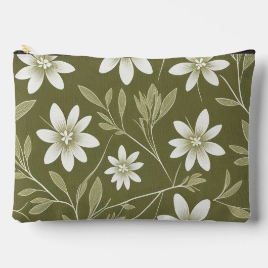 Pochette À Accessoires Baisson blanc tropical sur vert olive Élégant (Recto)