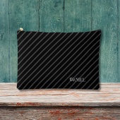 Pochette À Accessoires Bandes diagonales et nom personnalisé sur noir