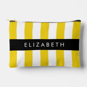 Pochette À Accessoires Bandes Jaunes, Motif Gratté, Lignes, Votre Nom
