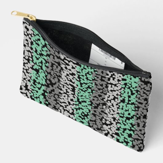 Pochette À Accessoires Bandes numériques pixélisées, vertes, grises, noir (Ouvrir)