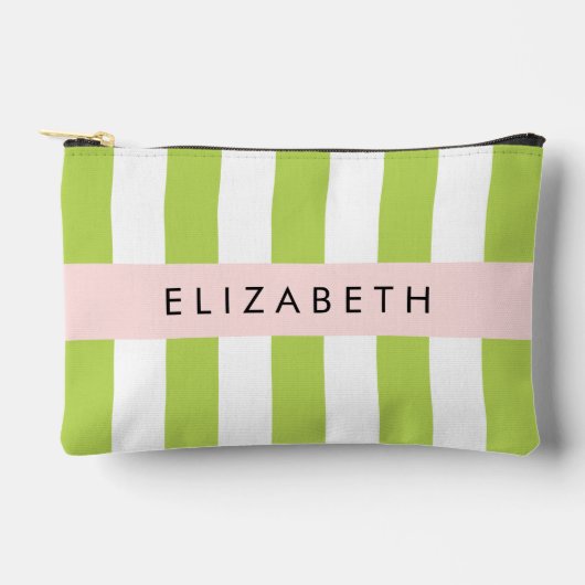 Pochette À Accessoires Bandes vertes, Lignes, Motif rayé, Votre Nom (Recto)