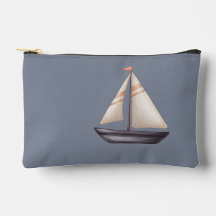 Pochette À Accessoires Bateau à voile marron et nom sur gris