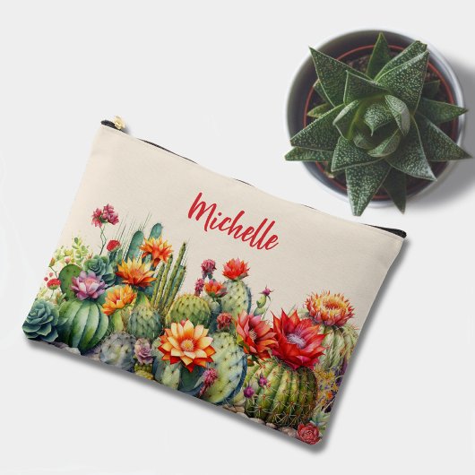Pochette À Accessoires Beau Cactus Flower Avec Nom Grand