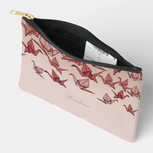 Pochette À Accessoires Beau Mariage de grue en papier Origami rouge (Ouvrir)