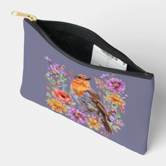 Pochette À Accessoires Beau Robin sur une branche de fleurs (Ouvrir)