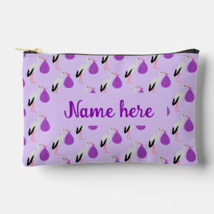 Pochette À Accessoires Bébé Cigogne de genre neutre Nom personnalisé Viol