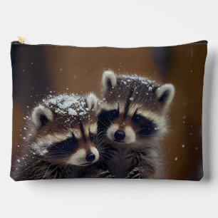 Pochette À Accessoires Bébés ratons laveurs blottis dans la neige qui tom