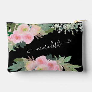 Pochette À Accessoires Belle aquarelle noir et rose Nom floral
