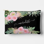 Pochette À Accessoires Belle aquarelle noir et rose Nom floral (Recto)