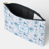 Pochette À Accessoires Belle Florale Bleue et Monogramme Rayé Bleu (Ouvrir)