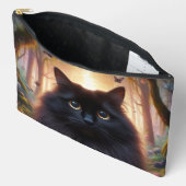 Pochette À Accessoires Belle Fluffy Chat Noir avec yeux or (Ouvrir)