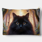 Pochette À Accessoires Belle Fluffy Chat Noir avec yeux or (Verso)