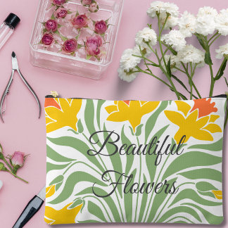 Pochette À Accessoires Belles fleurs Motif coloré Vert Moutarde