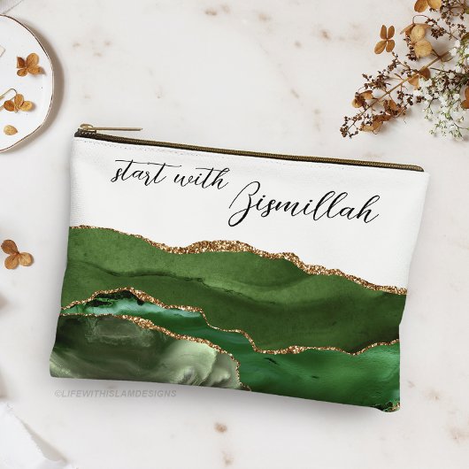 Pochette À Accessoires Bismillah Alhamdullilah Green Agate