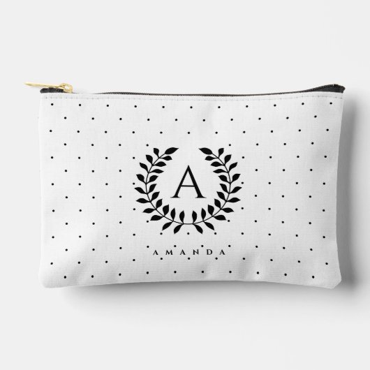 Pochette À Accessoires Black And White Laurel Monogram Polka Dot Pattern (Recto)