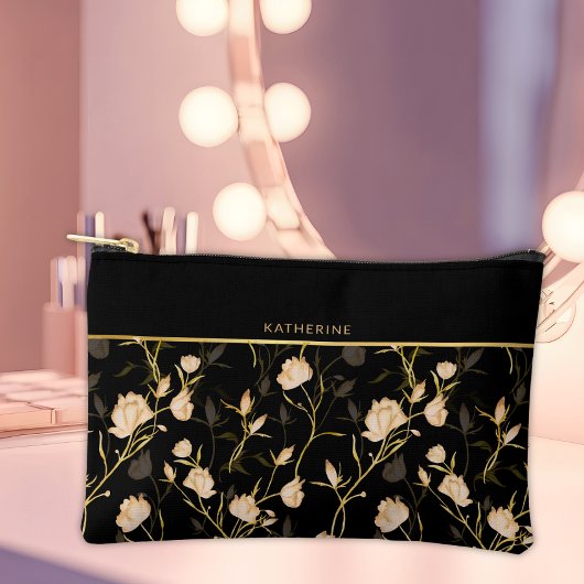 Pochette À Accessoires Black Flowers Pattern Pretty Girly Trendy