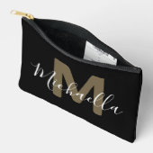 Pochette À Accessoires Black & Gold Monogram Name Small Accessory Pouch (Ouvrir)