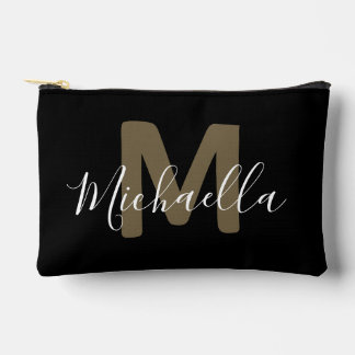Pochette À Accessoires Black & Gold Monogram Name Small Accessory Pouch