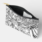 Pochette À Accessoires Black on White Chrysanthemums with Name (Ouvrir)