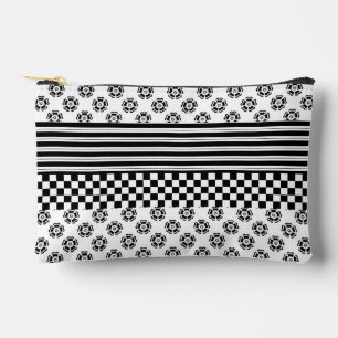 Pochette À Accessoires Black White Boho Check Floral Stripes Motif