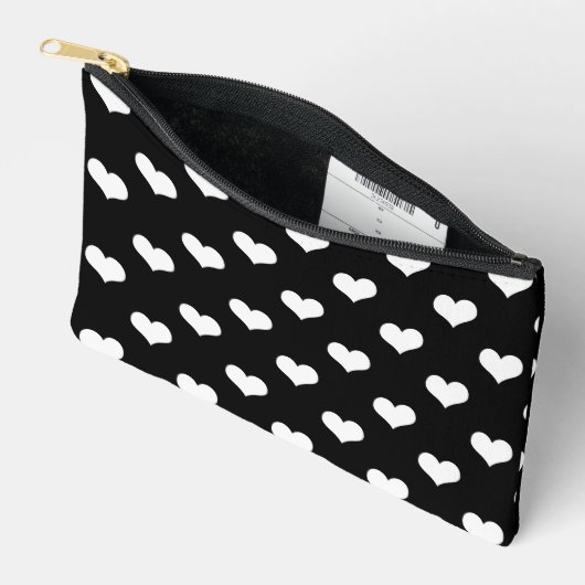 Pochette À Accessoires Black White Love Heart Motif Design (Ouvrir)