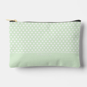 Pochette À Accessoires Blanc sur motif à pois vert jade avec nom