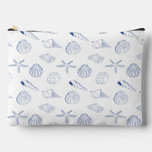 Pochette À Accessoires Bleu blanc Main dessinée Sea Shells Plage Été