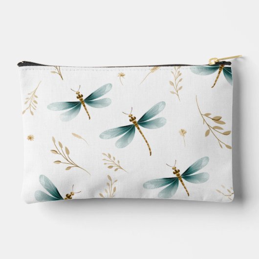 Pochette À Accessoires Bleu doux et Motif d'or des libellules (Verso)