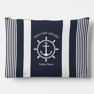 Pochette À Accessoires Bleu et blanc de la marine nautique rayé avec Ancr