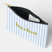Pochette À Accessoires Bleu et Vert Chic Rayures Monogrammées (Ouvrir)