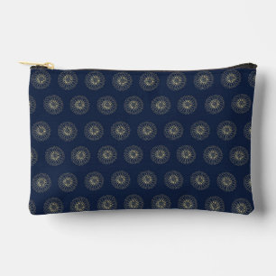 Pochette À Accessoires Bleu marine Médaillons de fleurs de Zinnia dorée